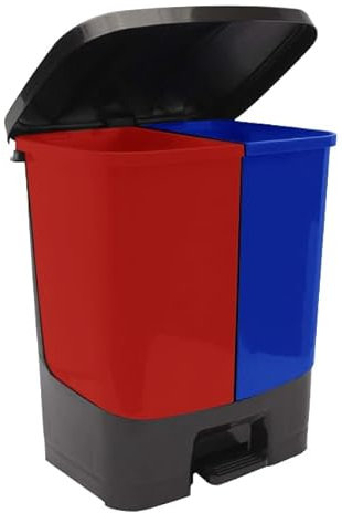 JMS we create smile Double Rubbish Bin with Foot Pedal | Soft-Close Dual/Plastic Twin Bin - 2 Compartment 37L Recycling (2x 18.5L) Trash Can for Kitchen/Office (Red & Blue)