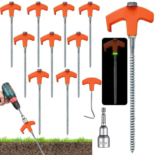 CWENDANER 10 Stück Drehbare Zeltheringe mit Gewinde, 20 cm Lang Heringe Erdnägel Stabil, Schraubheringe für Harten Boden,Wald, Wiesen, Gras, Robust & Stark