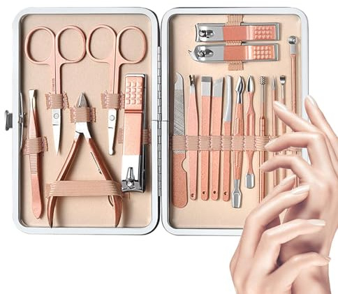 Nagelvårdssats, Nagelvårdssats Set med 18 manikyrvårdsset | Rostfritt stål multifunktionell professionell personlig vårdset med fodral för resor