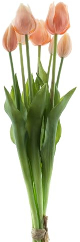mucplants künstliche Tulpen Classic ca. 47cm Tulpenbündel mit 4 Tulpen und 3 Tulpenknospen real Touch (Pfirsich/Orange)