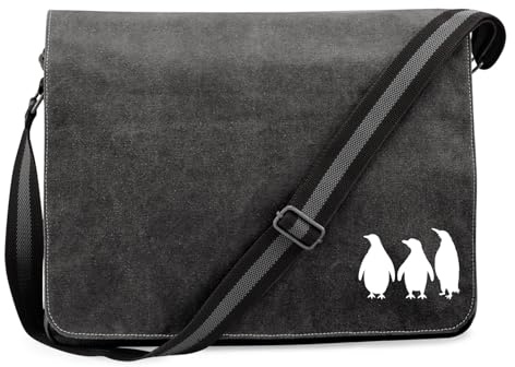 Huuraa Umhängetasche Pinguine Silhouette Geschenk | Messenger Bag mit Schultergurt 14 Liter Schultertasche Canvas Laptoptasche Geschenkidee Crossbody Tasche