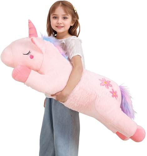 Dalmao 100cm Riesiges Einhorn Plüschtier, Rosa Einhorn Umarmung Kissen Lendenwirbelkissen, Einhorn Körper Kissen für Kinder Jungen und Mädchen Geburtstage, Ostern