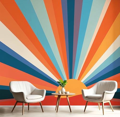 JEDTAKCT Wall Murals Bohemian Sun Wallpaper, Vintage Poster Wall Mural Decorative Wallpapers for Living Room Bedroom Citrus Orange Photo Wallpaper, 300X210Cm (Wxh) Art Wallpapers 3D Effect