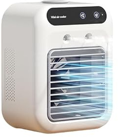 Mini ventilador portátil de aire acondicionado recargable, 2 velocidades y modos, enfriador de aire compacto de escritorio para el hogar, oficina, viajes