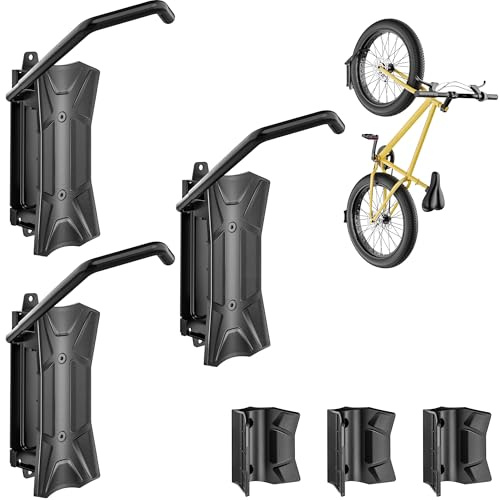 monTEK Lot de 3 Crochets Vélo Mural Pivotant,Pneus 4,5,Charge Max 35Kg | Support Mural de Rangement Pour Vélos, Crochet Mural pour VTT, Vélo de Route,Résistant aux rayures,Optimis
