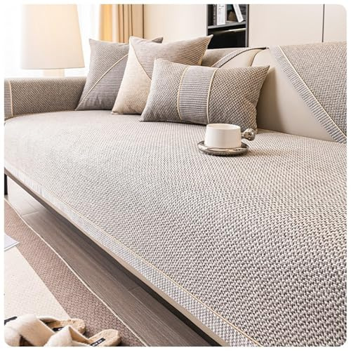 Sofa Überzug Vintage Sofabezug Weiche rutschfest Sofaschoner Gewebte Baumwolle und Leinen 1/2/3/4 Sitzer Couch Überzug Sofaüberwürfe für U Form L Form Sektionssofa(Grau,70 * 150cm)