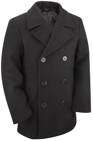 VINTIKA Pea Coat Mens Wool Blend US Navy Style Classic Double-Breasted Overcoat Jacket