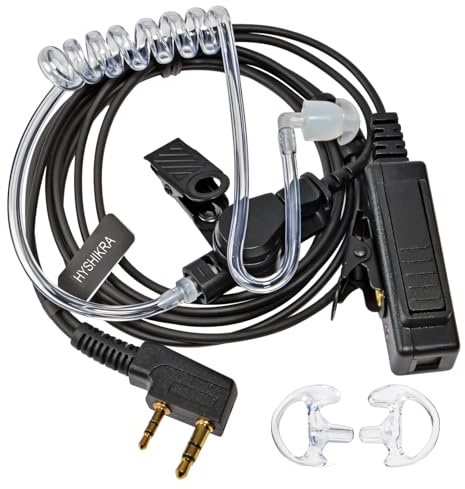 HYSHIKRA Cuffia con Microfono 2 Pin per Walkie-Talkie con Grande Tasto PTT e Microfono, Compatibile con Radio Baofeng UV-5R, UV-5RA, 888S e Kenwood (1 Pack Include auricolari di ricambio)