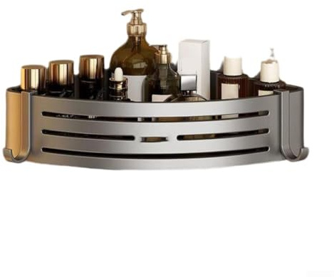 Mensola angolare per doccia in alluminio, con forti ventose e ganci, salvaspazio, per il bagno a forma di triangolo, montaggio a parete su piastrelle, vetro o metallo (nero)