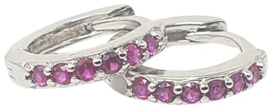Ruby July Birthstone Small Huggie Hoop Silver Earrings