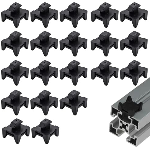 RUINUVYS Kabelhalter Nutklemmen Set 20 Stück, passend für Aluprofil 40x40 (Europa-Norm), Kabelclips aus Nylon für sauberes Kabelmanagement an Aluminiumprofilen, werkzeuglose 90°-Montage für Werkstatt