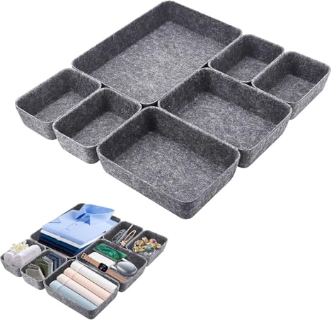 KUIRUNRX® Schubladen Organizer, 7 Stücke Schrank Kleiderschrank Organizer, Schubladen-Organizer Set Aufbewahrungs-Box für Garderobe Schlafzimmer für Kleidung, Socken, Unterwäsche, Grau