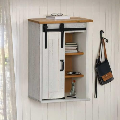 Owoxanthellate Hängeschrank Halden Weiß 49x22,5x70 cm aus massiver Kiefer mit Schiebetür für Küche Bad Flur Wohnzimmer Modernes platzsparendes Wandmöbel mit Langlebigkeit