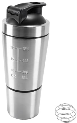 Ludom 591 + 200 ml Proteína Shaker Cup adecuado para proteínas, dieta, bebidas deportivas, acero inoxidable