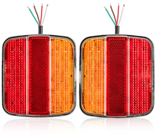 DARKGUARD 2 x Square Trailer Rear Lights LED 12V/24V IP67 Waterproof E-Mark Approved Tail Lights For Trailers Trucks Caravans RV Van Lorries, Amber Red LED Towing Lamps For Trailer Lighting Board