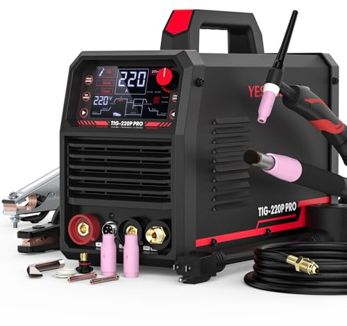 YESWELDER Soldador TIG de 220 A 5 en 1 con pulso, 110 V/220 V de doble voltaje ELECTRODO/CC TIG/PULSO TIG/PUNTO FRÍO TIG/MODO DE LIMPIEZA DE SOLDADURA con arranque HF, post-gas automático, interfaz de