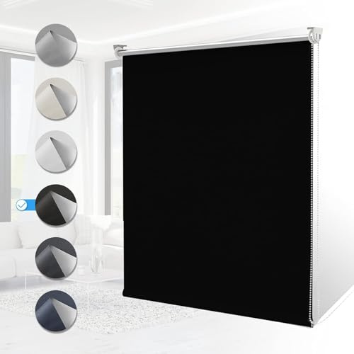 Verdunklungsrollo Klemmfix ohne Bohren Rollos für Fenster Innen B85 x H230 cm Schwarz Thermorollo Klemmrollo Seitenzugrollo Sicht-und Sonnenschutz Wandmontage