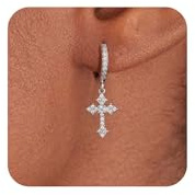 Cross Gold Silver Hoop Earrings for Women Trendy,14K Plated Gold Stud Dainty Simple Minimalist Cross Cubic Zirconia Diamond Gold Hypoallergenic Jewely Earring for Women Gifts