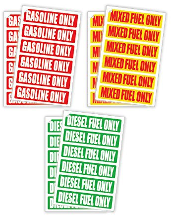 (3 Sets of 12 Decals) DIESEL FUEL ONLY / GASOLINE ONLY / MIXED FUEL ONLY Automotive Decals / Labels / Markers / Weatherproof and Chemical Resistant Stickers
