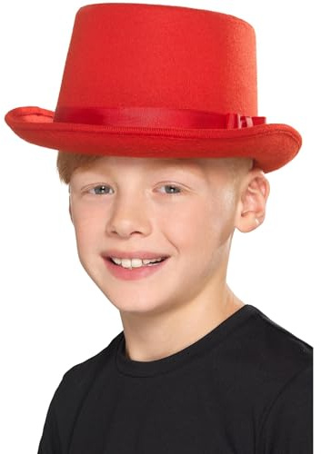 Smiffys Kids Top Hat, Red , Boys Fancy Dress, Child Dress Up Hats