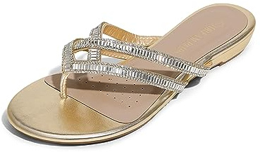 DREAM PAIRS Women's Sparkly Flip Flops Fashion Rhinestones Design Slides Sandals Jewel_01,Size 7,Gold,Jewel_01