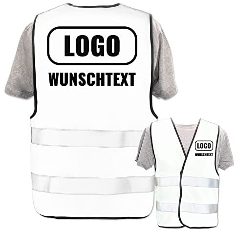 PixiPrints.com Persönliche Warnweste selbst gestalten mit eigenem Aufdruck * Bedruckt mit Name Text Bild Logo Firma * Anzahl: 1 Warnweste * Farbe/Druck: Weiß/Rücken + linke Brust