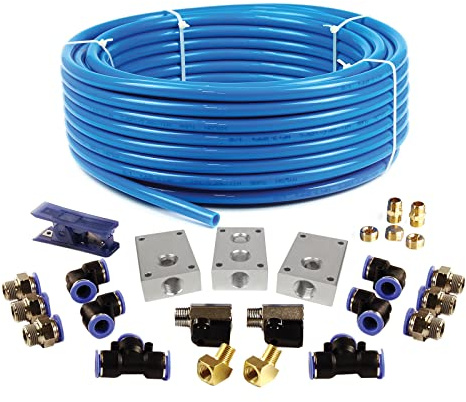 Primefit PCKIT26 Luftleitungssystem, 26-teiliges Luftdruck-zu-Verbindungsset mit 1,27 cm (Außendurchmesser) / 3/8 Zoll (ID) x 30 m TPEE-Schlauch