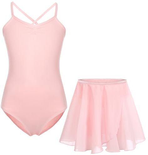 FONLAM Vestito Body Danza Classica Balletto per Bambine Ragazze Body Ginnastica Cotone Tutù Balletto (Rosa, 12-13 Anni)