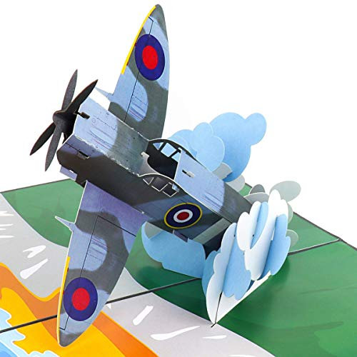 Cardology – Spitfire Pop-Up-Geburtstagskarte, Geburtstagskarten für Ihn, Vatertagskarten, RAF-Geschenke, Geschenke für Flugzeug-Enthusiasten, handgefertigt (weiß, 15 cm x 20 cm)