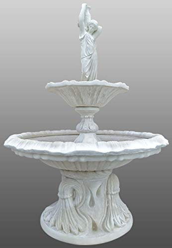 Casa Padrino Barock Springbrunnen Mädchen mit Krug Ø 145 x H. 215 cm - 2-Stufiger Gartenbrunnen, Farbe:weiß