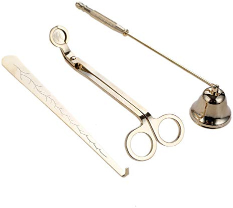 MUXSAM Kerzenzubehör Sets Kerzenabdeckung Rundkopf Kerzenschere Kerzenhaken | Kerze Abdeckung Werkzeuge Kerzenpflegeset aus Edellstahl für Kerzenliebhaber Duftkerzen Trimmer, Gold, 3PCS