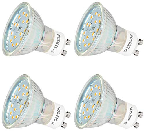 SEBSON® LED Lampe GU10 5W warmweiß 3000k, ersetzt 35W, 420lm, Ra97, 230V LED Leuchtmittel, Einbaustrahler flimmerfrei, 4er Pack