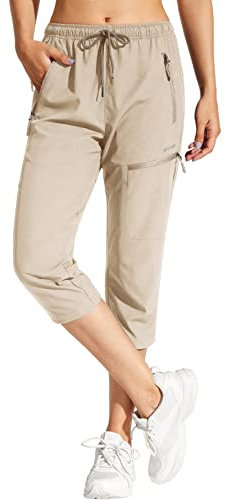 MOCOLY 3/4 Wanderhose Damen Leicht Caprihose Stretch Bund Kurz Outdoorhose Trekkinghose Capri Sommerhose Freizeithose Sommer Cargo Outdoor Dreiviertel Hose Schnell Trocknende mit Reißverschlusstasche
