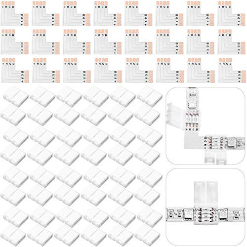 72 Stücke 4 Polig RGB LED Licht Streifen Verbinder Set, inklusiv 24 Stücke L Form PCB und 48 Stücke 10 mm Lückenloser Lötfreier Adapter Verlängerung für SMD 5050 RGB LED Streifen Lichter