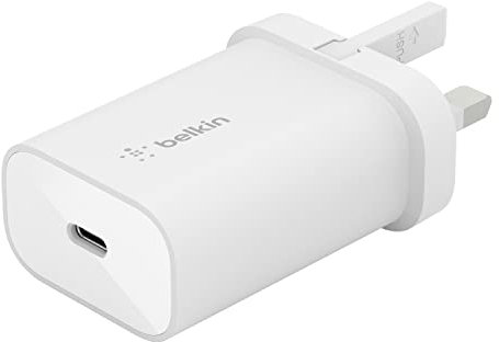 Belkin BoostCharge 25W wall charger with PPS, USB charger plug with USB-C Power Delivery, fast phone charger or a travel USB plug for iPhone 16, 15, Samsung Galaxy S24, iPad, Pixel, tablets and more