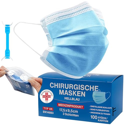 S&S MEDICAL 50 chirurgische Masken ITALIENISCH CE-zertifiziert 99% Schutz MEDIZINISCHE GERÄT MADE IN ITALY schwarz hellblau weich bequem geruchsfrei chirurgische Maske (Erwachsene, Hellblau)