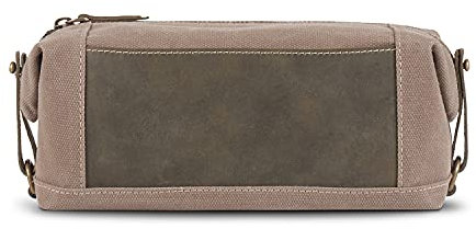 Londo Trousse de Toilette en Cuir Véritable et Toile – Trousse de Toilette de Voyage Dopp Kit - Unisexe