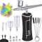 Devenirriche Wireless Airbrush Set - Portable USB Rechargeable Double Action Airbrush Set with LED Display, Air Compressor for Nail Design, Makeup, Tattoos, Cakes, and Face Painting (Black)