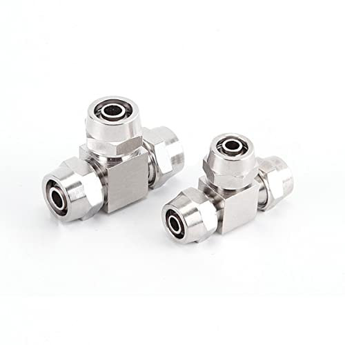 Unifizz Raccordi per tubi in rame a T a forma di T, diametro di inserimento 4 mm, connettore per tubi per raccordi pneumatici (rame nichelato), 2 pezzi argento