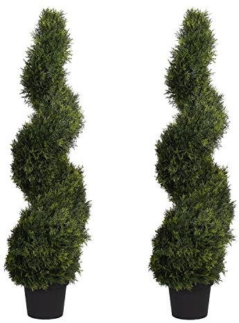 Blooming Artificial Artificial Plant, Realistic Indoor and Outdoor Fake Plant in Pot, Artificial Cedar Spiral Tree, UV and Water Resistant, Perfect for Gardens (120cm, 2 pack)