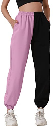HAPYWER Jogginghose Damen Baumwolle Jogger Lang Sweathose Baggy Lässige Hose mit Taschen Sweatpants Oversize Sporthose Weit Casual S-XXL(A-rosa,M)