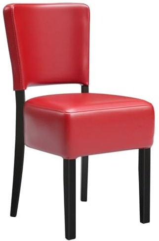 GGMMÖBEL 2-er Set Luca Steel | Bistrostuhl | Rot | Leder | Gestell: Stahl/Schwarz | Sitzhöhe: 49cm | Tragfähigkeit: 250kg