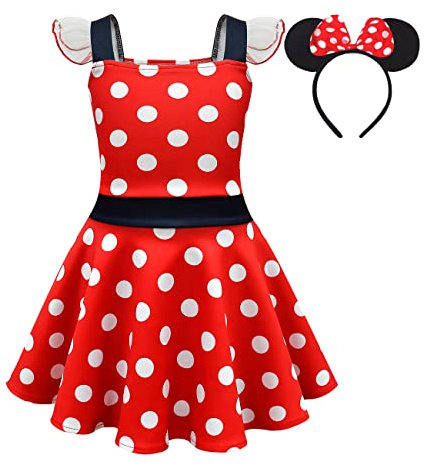 Lito Angels Deguisement Robe Mouse avec Oreilles de Souris Serre-tete pour Enfant Filles Taille 3-4 ans, A - Pois Rouges