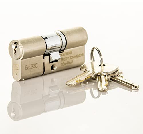 TS007 3 Star British Standard Insurance Approved Euro Lock. Anti Snap. Police Preferred Product. Satin Nickel Finish with 3 Keys. 3 Star Euro Cylinder. (35mm Internal x 55mm External (90mm Total))