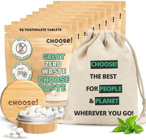 CHOOSE Zahnputztabletten mit Bambus Aufbewahrungsbox | Zahnpastatabletten 12 Monate Vorrat | Nachhaltige Zahnpasta tabletten | Zero waste vegane Zahnpasta Tabs