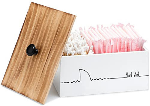 Hoolerry Holz-Tampon-Halter für Badezimmer, Bauernhaus-Pad und Tampon-Organizer für Badezimmer, feminines Produkt-Organizer, Arbeitsplatte, Tampon-Koffer mit Deckel