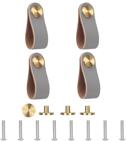 Lollanda 4 Stück Ledergriffe Für Möbel, Schrankknöpfe Mit Schrauben, 13 x 2,5 cm Türgriff für Küche, Bad, Schränke, Kommode, Holz, Kleiderschrank (Grau, 4)