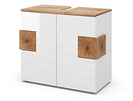 Vicco mobile sottolavabo per bagno Eden, Bianco lucido/Rovere artigianale, 73.1 x 64 cm