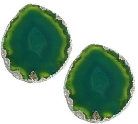 Soulnioi Sous-verres en agate naturelle pour boissons, sous-verres en pierre géode, tranches d'agate, sous-verres pour table basse, cadeau de pendaison de crémaillère (vert)