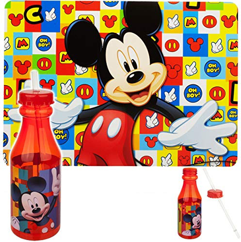 alles-meine.de GmbH 2 TLG. Set Platzdeckchen + Trinkbecher/Trinkflasche/Trinkglas - Mickey Maus - mit Strohhalm & Deckel - BPA frei - 420 ml - Kunststoff Plastik - durchsic..